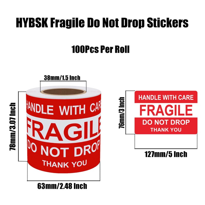 Hybsk 3x5 inch Do Not Drop Thank You Fragile Stickers Adhesive Label 100 Per Roll (3x5 inch) - Image 4